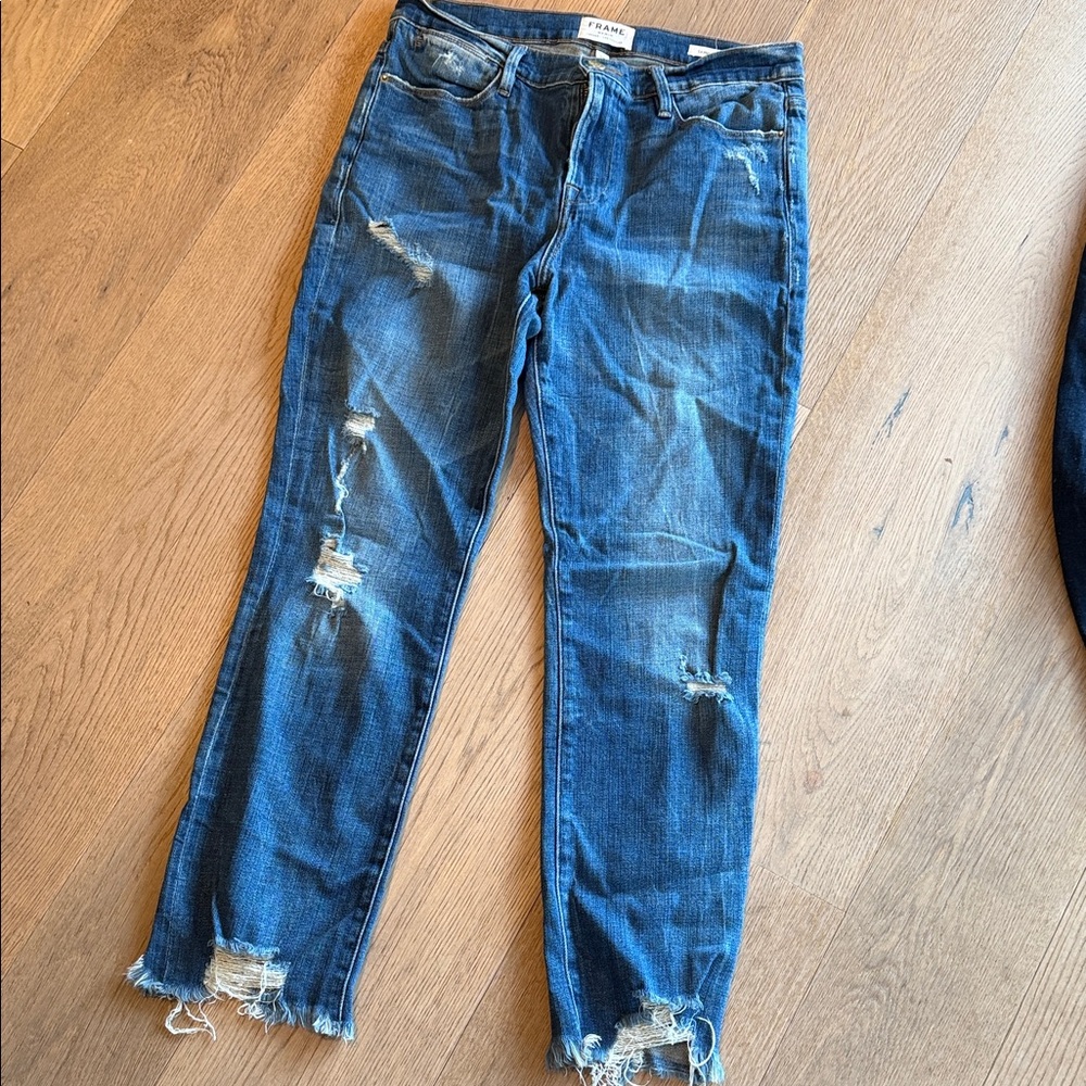 Frame Denim Distressed Blue Boyfriend Jeans